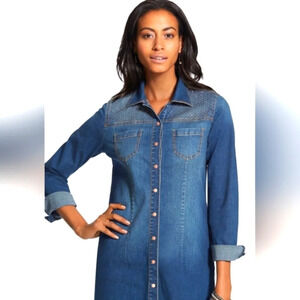 Chico's Copper Embellished Denim Duster Sz 1 (8/10) NWT